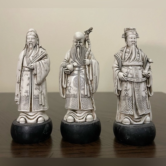 Set Of 3 Chinese Gods Resin Statues Prosperity Good Luck & Long Life Shao Fu Lu - Picture 1 of 4